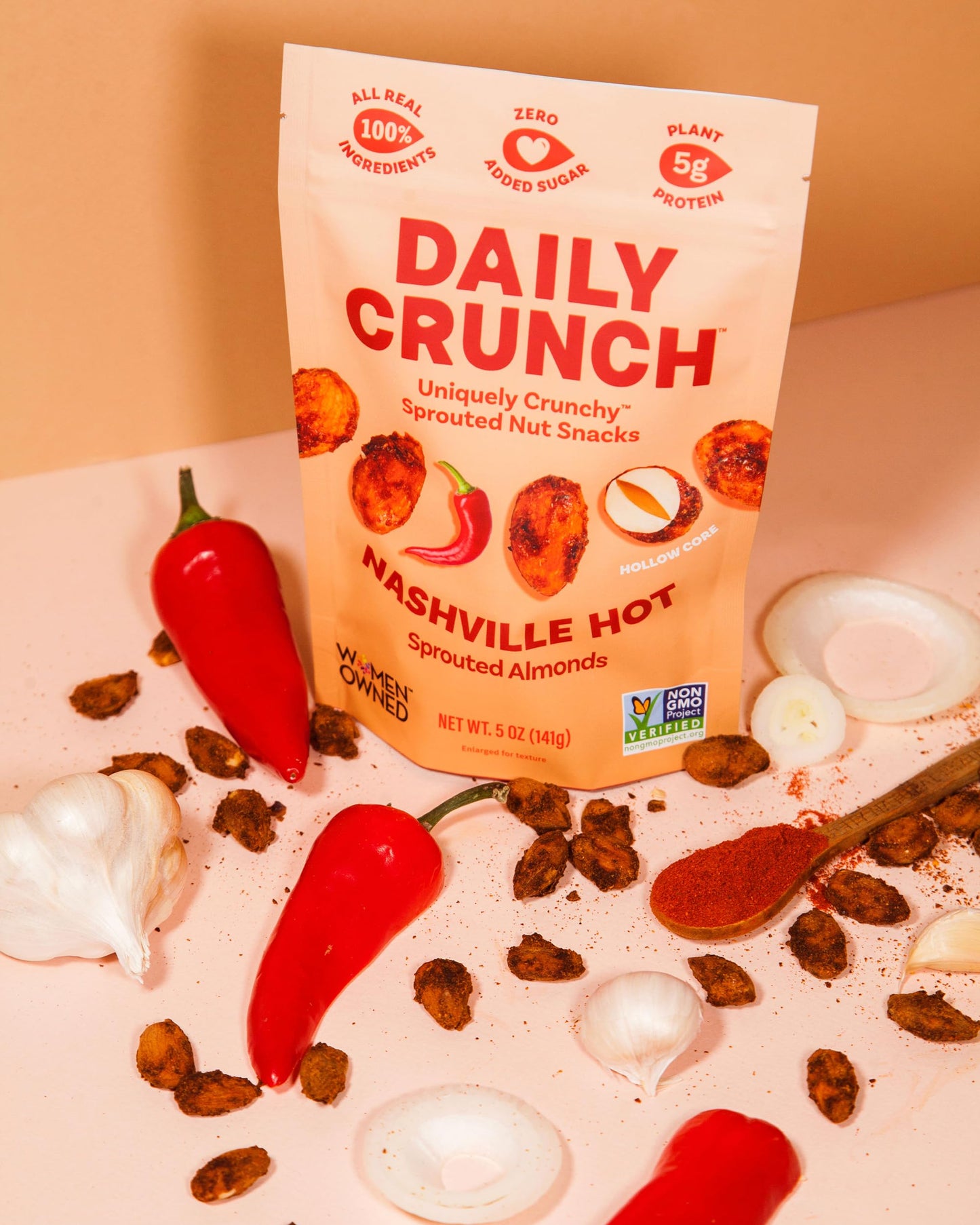 Daily Crunch, Nashville Hot Sprouted Almonds, Minis (1.5Oz, Pack Of 8) - Sprouted And Dehydrated For A Unique Crunch, Keto Frien