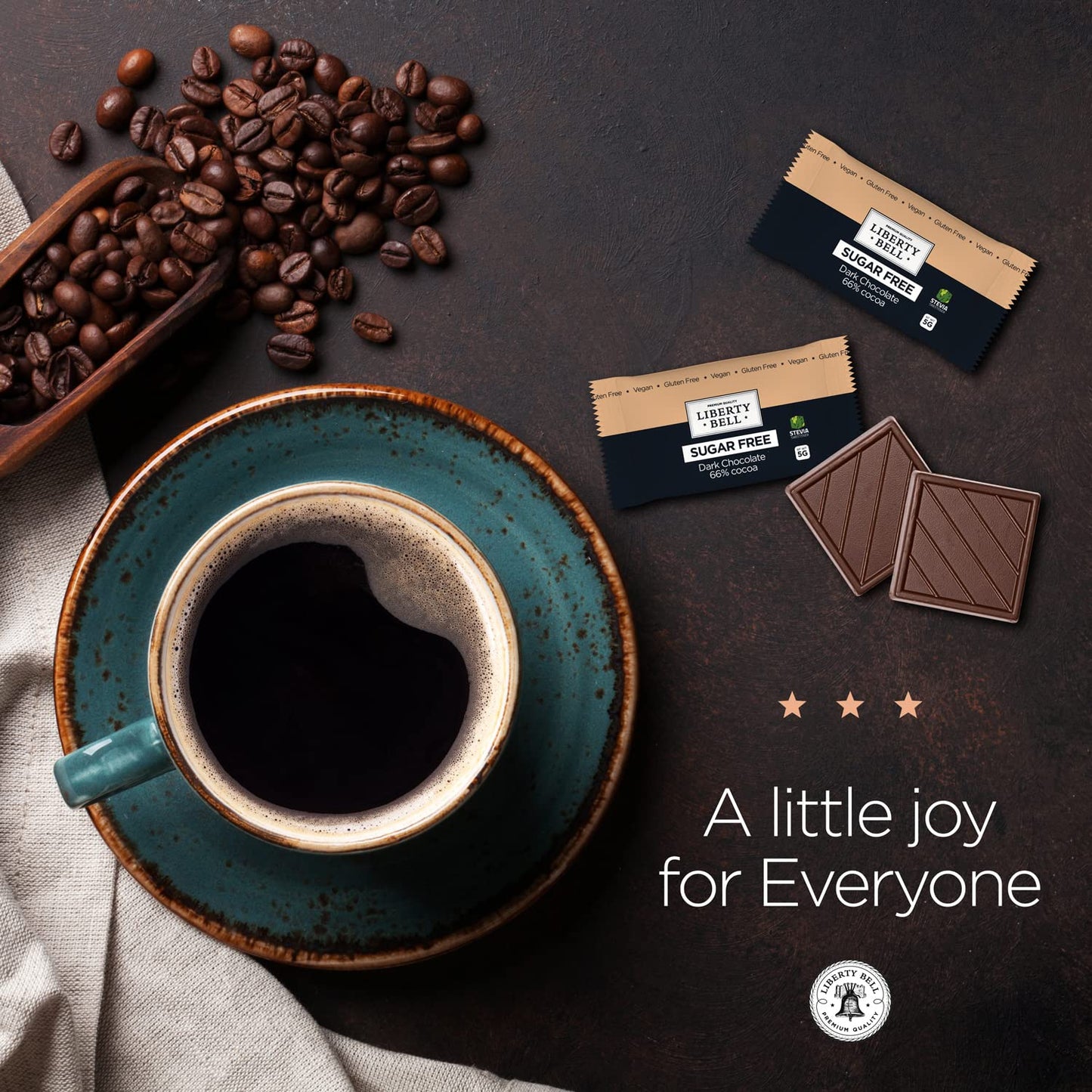 Zero Sugar Dark Chocolate Squares 66% Cocoa, Vegan, Gluten-Free, Stevia Sweetened Candy Bars, 45 Count