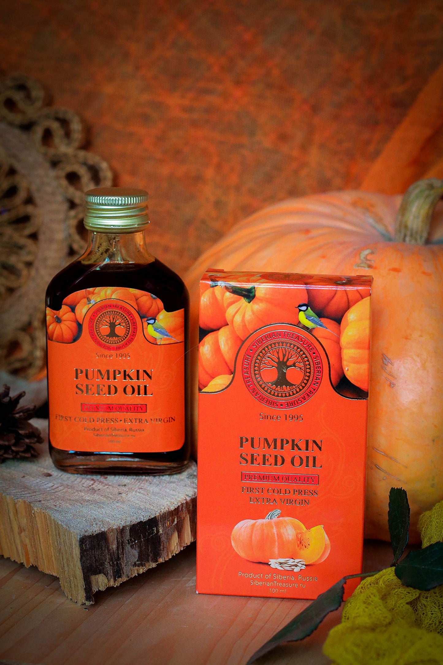 Siberian Pumpkin Seed Oil, Premium Quality, Extra Virgin, First Cold Press, 100 Ml (3.4 Fl Oz)