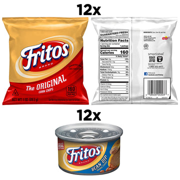Frito Lay Fritos Original Chips and Bean Dip Cans Variety Pack, (Pack of 24)