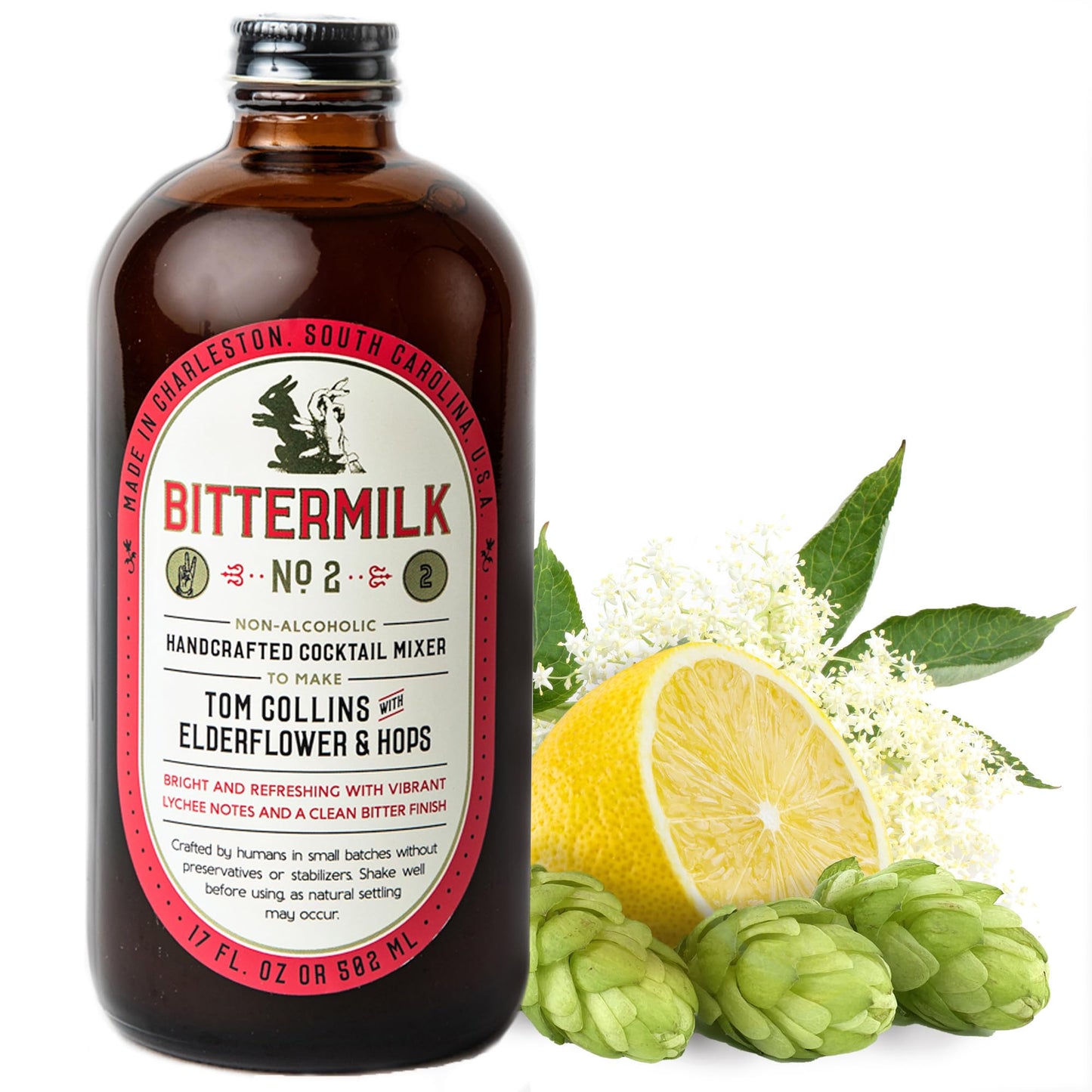 Bittermilk No.2 Tom Collins Mix With Elderflower & Hops All Natural Handcrafted Non Beverage-Styleoic Mixed Flavor Mixer Makes 17 Mixed Flavors 17Oz