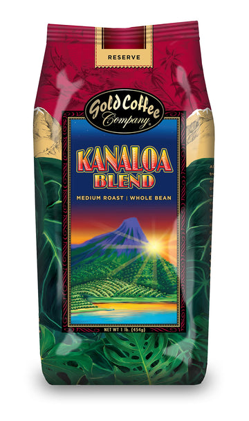 Gold Coffee Company Kanaloa Premium House Blend | Gourmet Medium Roast Whole Bean Coffee | 100% Arabica Roasted Beans | 1 Lb.