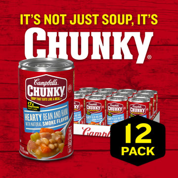 Campbell’S Chunky Soup, Hearty Bean Soup With Ham, 19 Oz Can (Case Of 12)