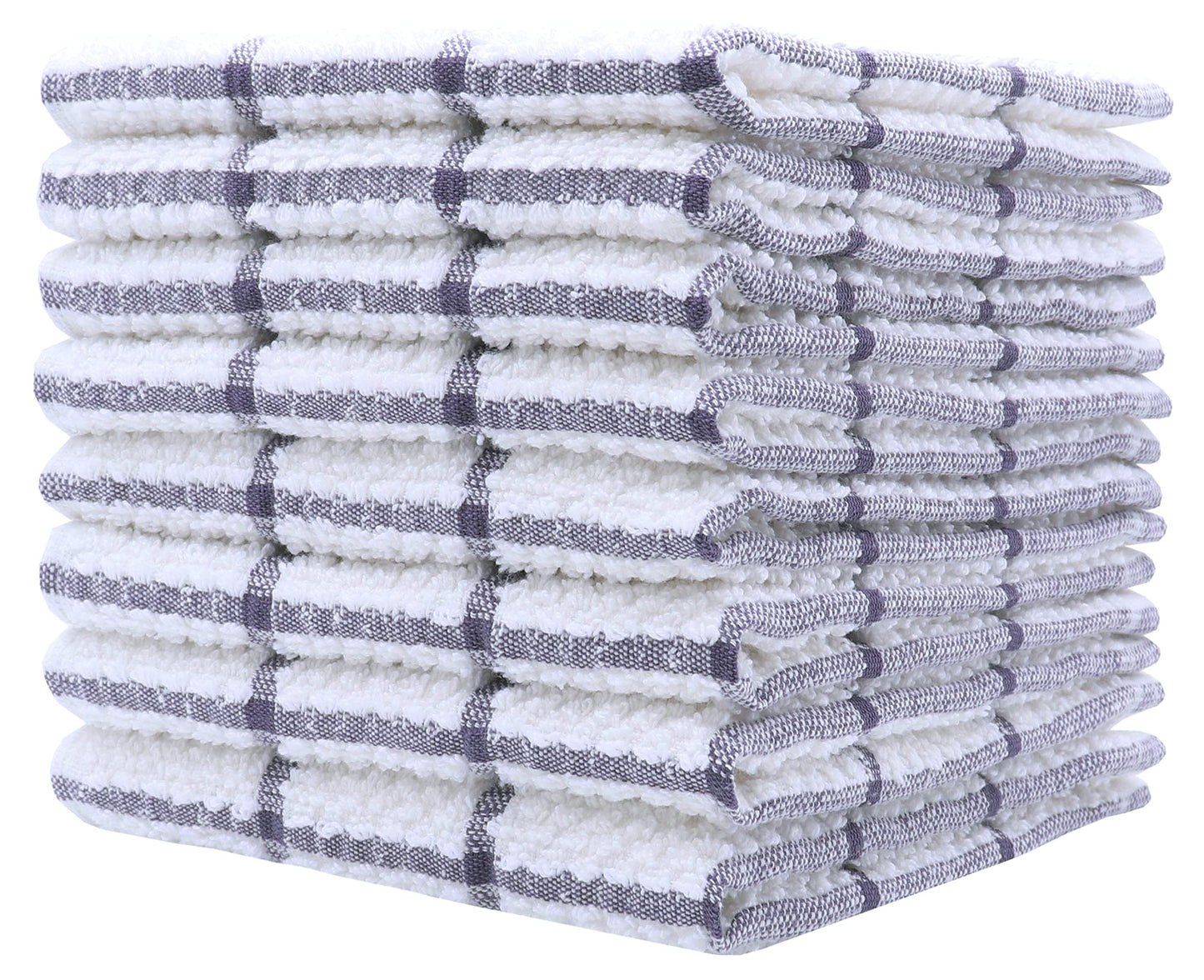 Cotton Grid Dish Cloths, Terry Cleaning Rags, 12 X 12 Inches, Light And Soft, Quick Drying Dish Rags, 8Pc/Set (Purple)