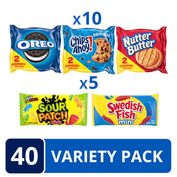 Oreo, Chips Ahoy!, Nutter Butter, Sour Patch Kids & Swedish Fish Cookies & Candy Variety Pack, 40 Snack Packs