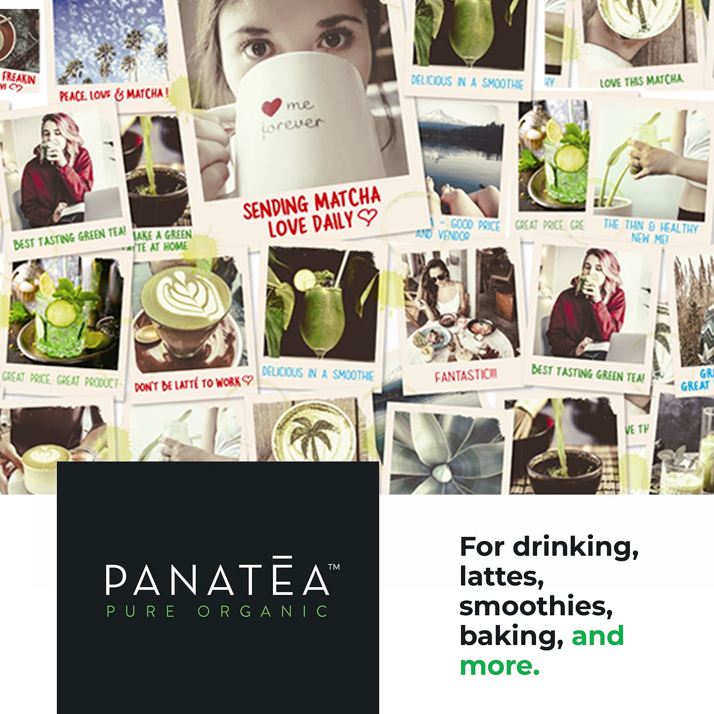 Panatea Certified Organic Matcha Green Tea Powder | 1 Lb 100% Pure Premium Culinary Grade Matcha | Lattes, Smoothies, Baking |16