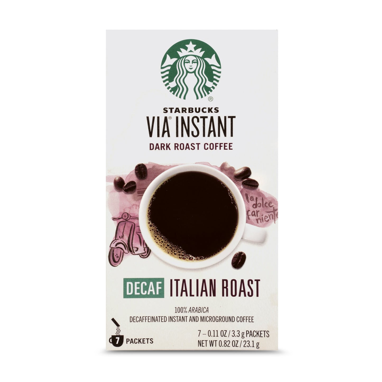 Starbucks Via Instant Decaf Coffee Packets — Italian Roast — 1 Box (7 Packets)