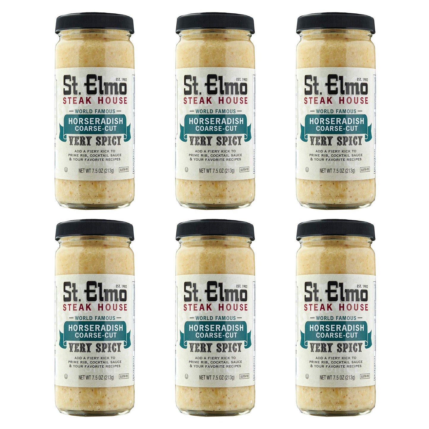 St Elmo Steak House Coarse-Cut Horseradish, 7.5 Ounce (Pack of 6), Great with Steaks and Meats