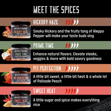 Spice Guru BBQ Rub Set - 4 Flavor Seasoning Rubs - 4 Ounce Pack - Great Grilling Gifts for Men