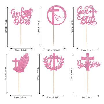 YCTHUNFISH Cupcake Toppers 24 Pack Religious Theme Pink Glitter Cross Dove of Peace Decorations for Baby Shower Kids Birthday Party
