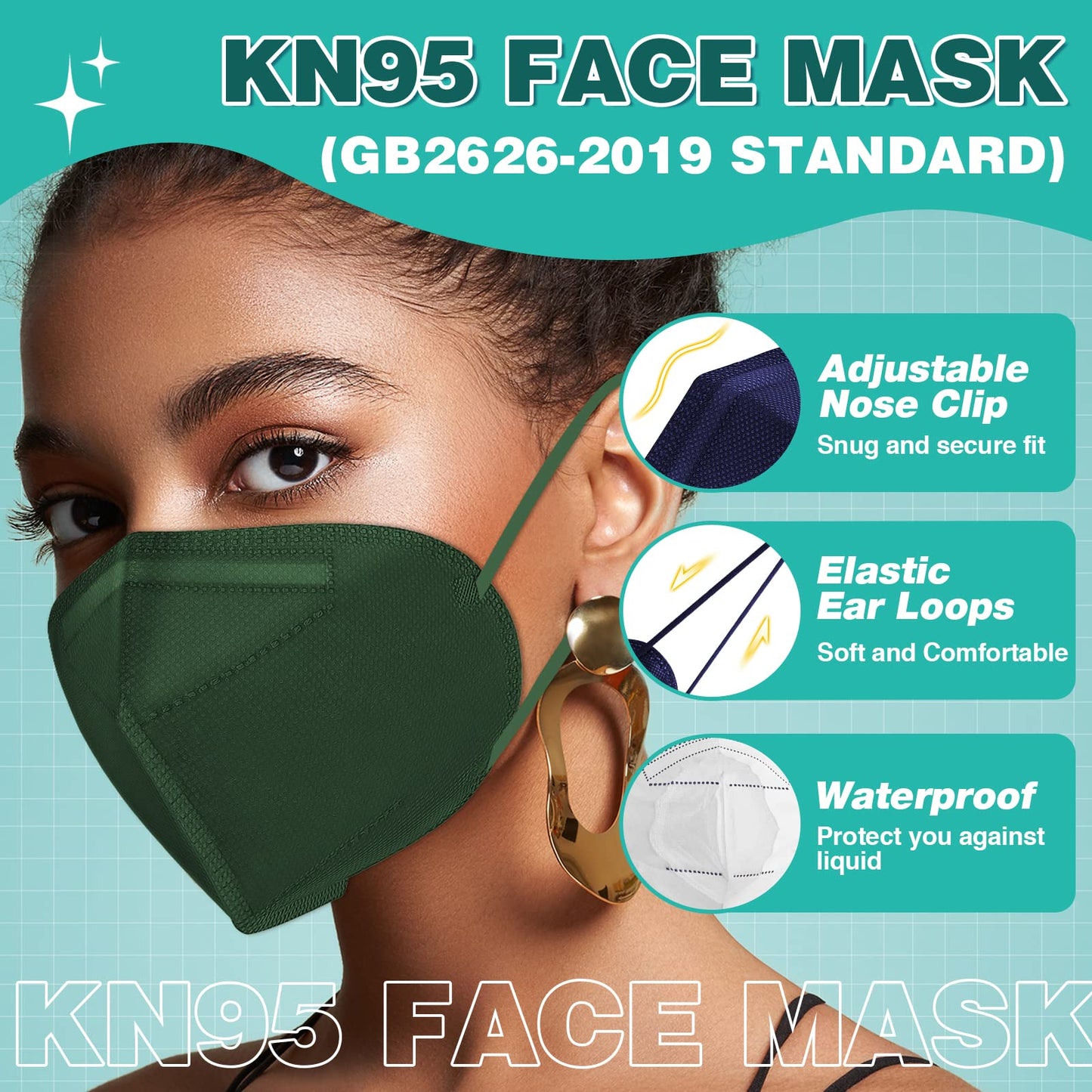 Xdx Kn95 Face Masks, 50 Pack Individually Wrapped Multicolor Face Masks For Men And Women, 5 Layers Breathable Masks Disposable,