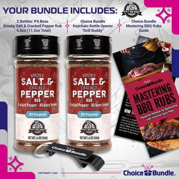 Pit Boss BBQ Seasoning Spice & Rub, Smoky Salt & ed Pepper, 11.2 oz (2 Pack) + Guide & Keychain Opener