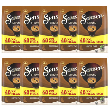 Senseo Strong Dark Roast Coffee Pods, 48 Count (Pack of 10) - Single Serve Coffee Pods Bulk Pack for Senseo Coffee Machine - Com