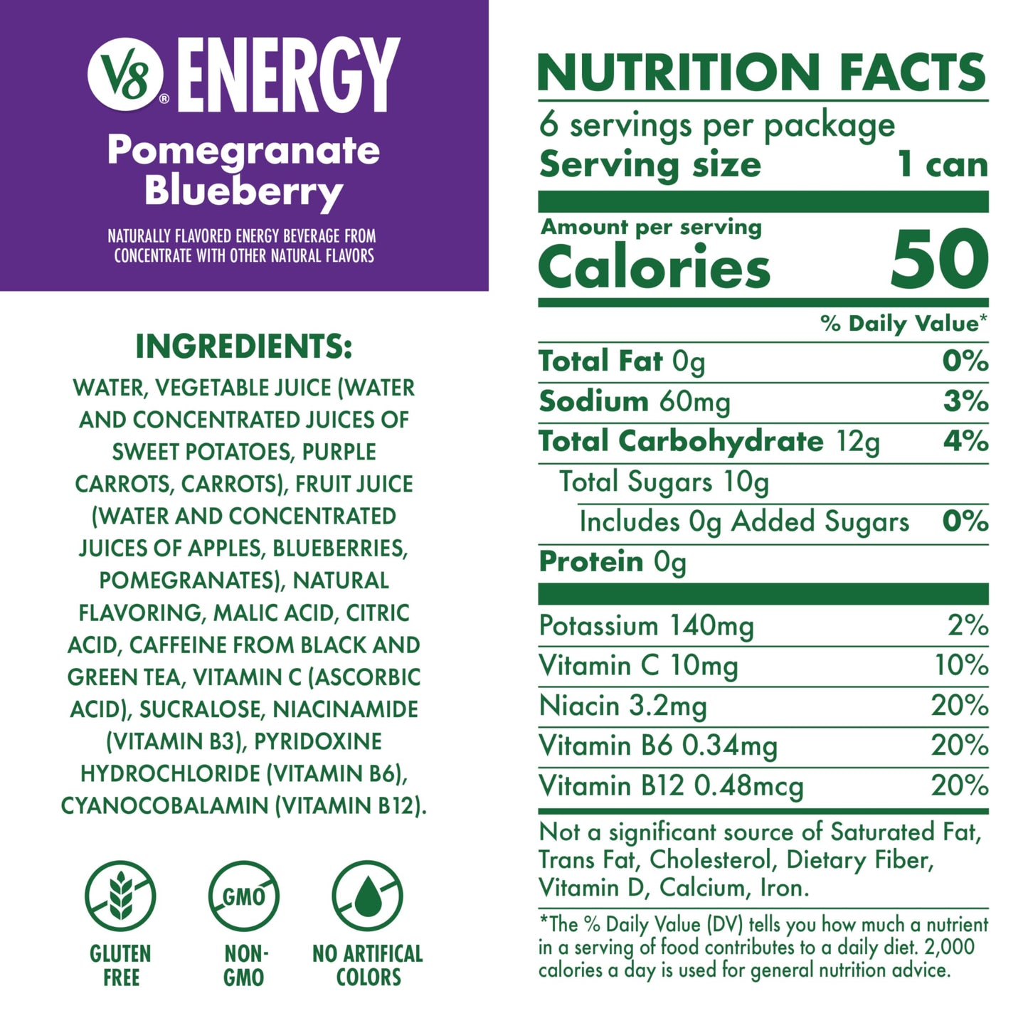 V8 Energy Drink, Pomegranate Blueberry, Pack of 6 (8 fl oz)