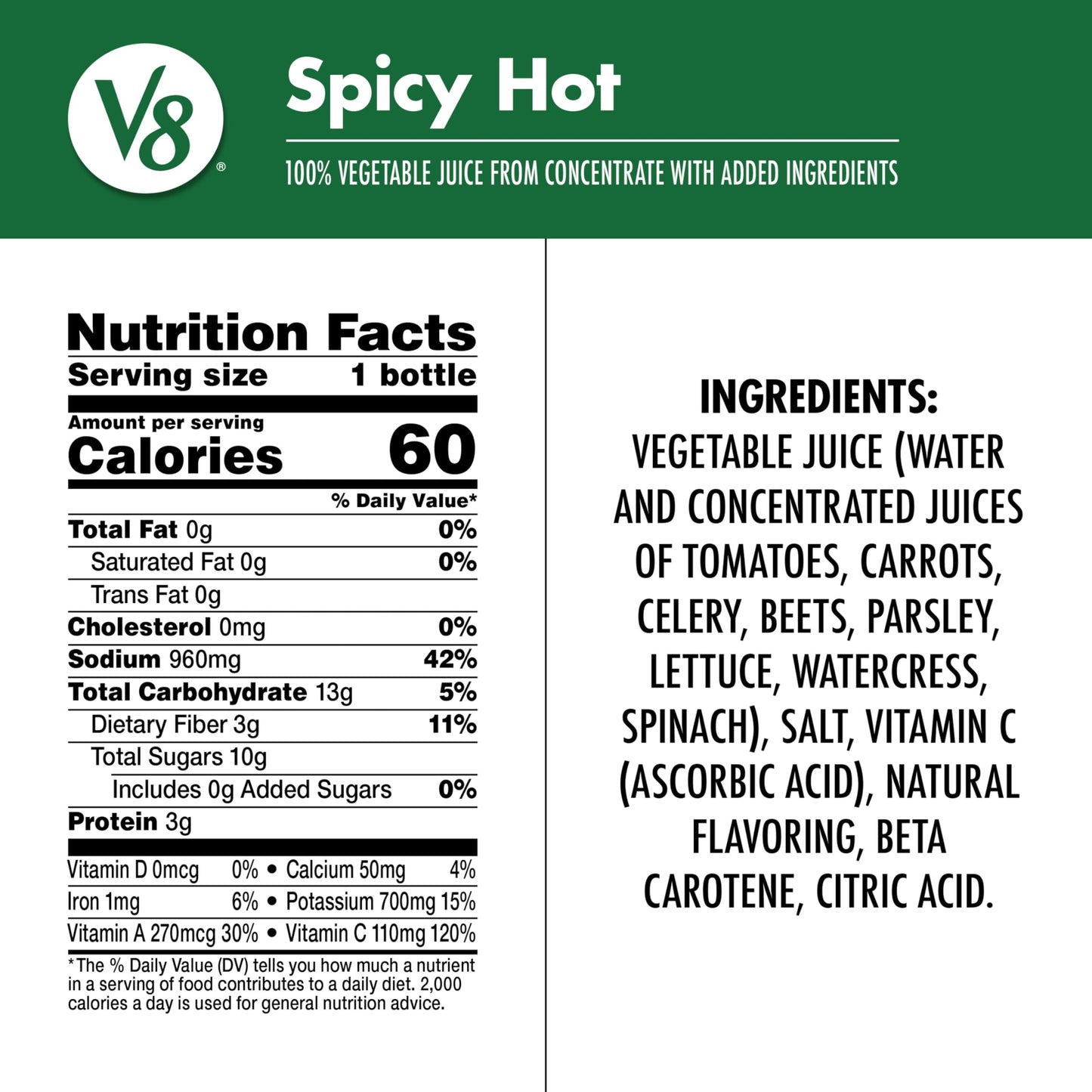 V8 Spicy Hot 100% Vegetable Juice, 12 Fl Oz Bottle (12 Pack)