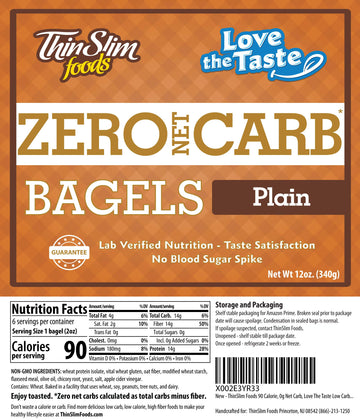 Thinslim Foods Keto Bagels | Keto Bread Alternative | Low Carb Plain, 2 Pack (6 Zero Net Carb Bagels Per Pack)