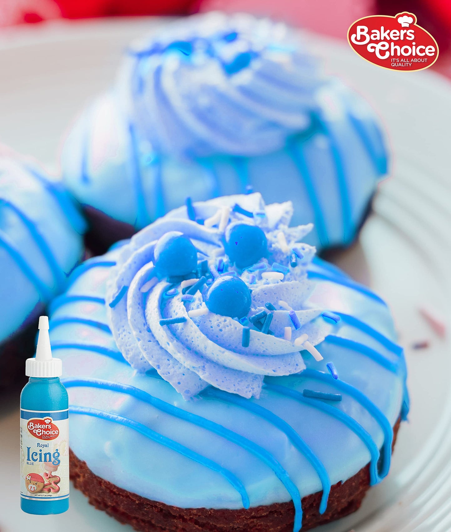 Bakers Choice Blue Cookie Icing - Ready to Use Royal Icing Squeeze Bottles - 3.7 oz. for Cookies, Cakes, Cupcakes and