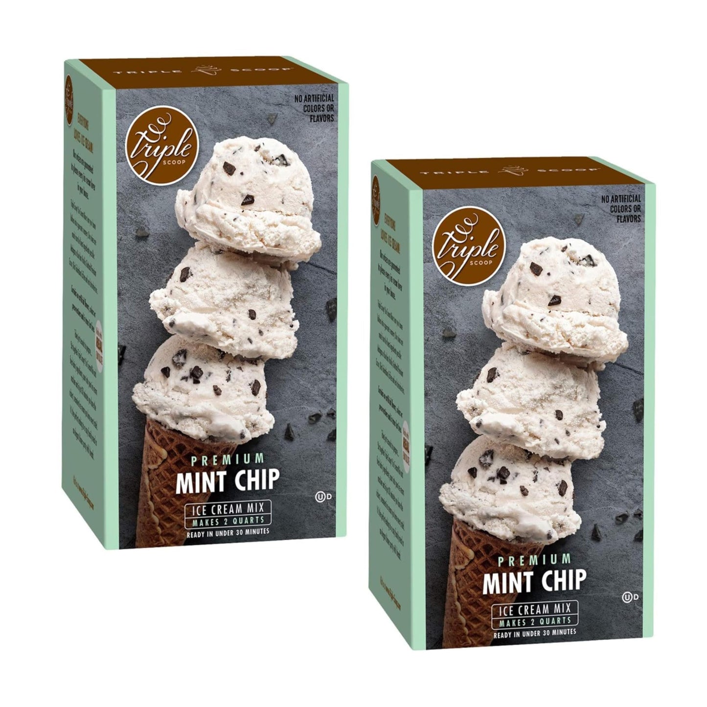 Triple Scoop Premium Mint Chocolate Chip Ice Cream Mix, 2 Boxes, Makes 4 Quarts, Easy to Use, Made in USA