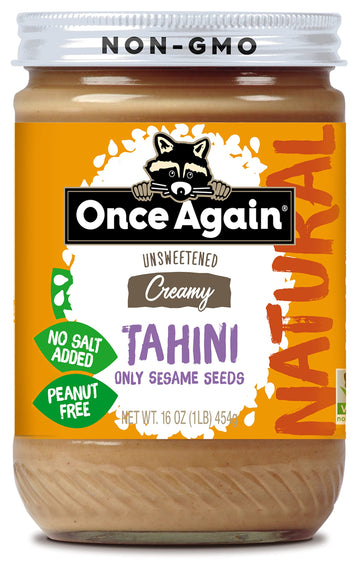 Once Again Natural Sesame Tahini - Salt Free, Unsweetened - 16 Oz Jar, Packaging May Vary