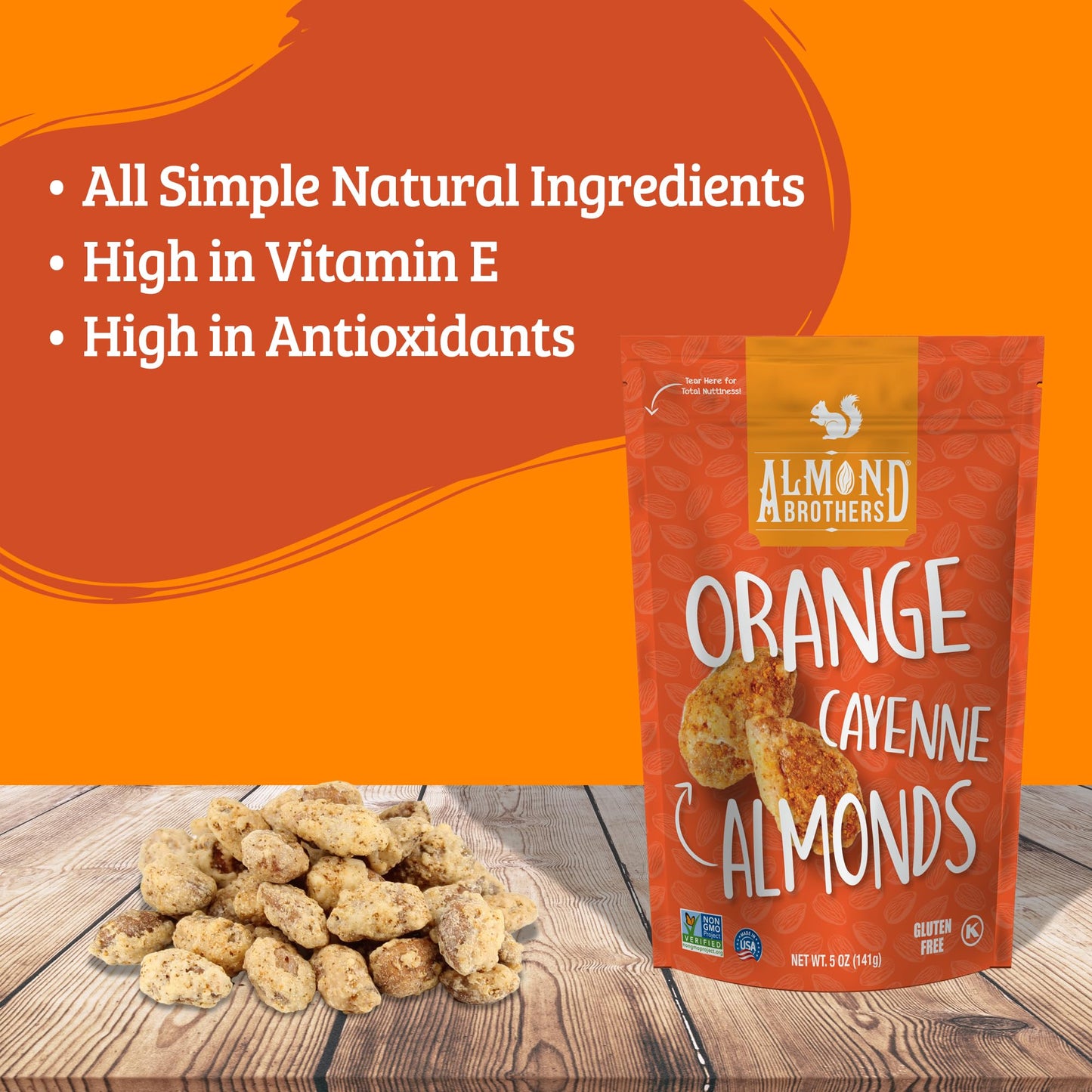 Almond Brothers Orange Almonds With Cayenne Pepper - Spicy Almonds, Gluten-Free, Non-Gmo, Candied Almonds - 5 Ounce, Pack Of 3