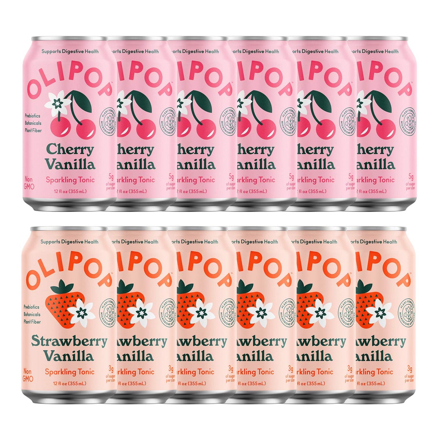 OLIPOP Pink Pops Variety Pack, Healthy Soda, Prebiotic Soft Drink, 12 Fl Oz, 12-Pack