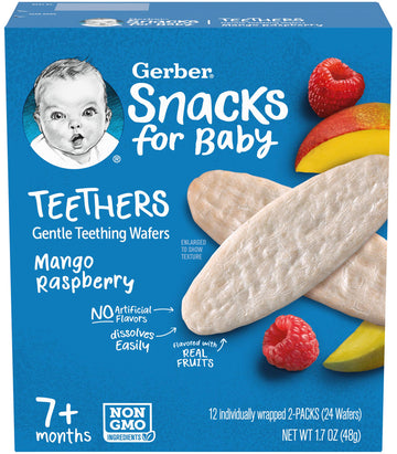 Gerber Snack For Baby Teethers, Mango Raspberry, Gentle Teething Wafers Flavored With Real Fruits, 12 Individually Wrapped 2-Pac