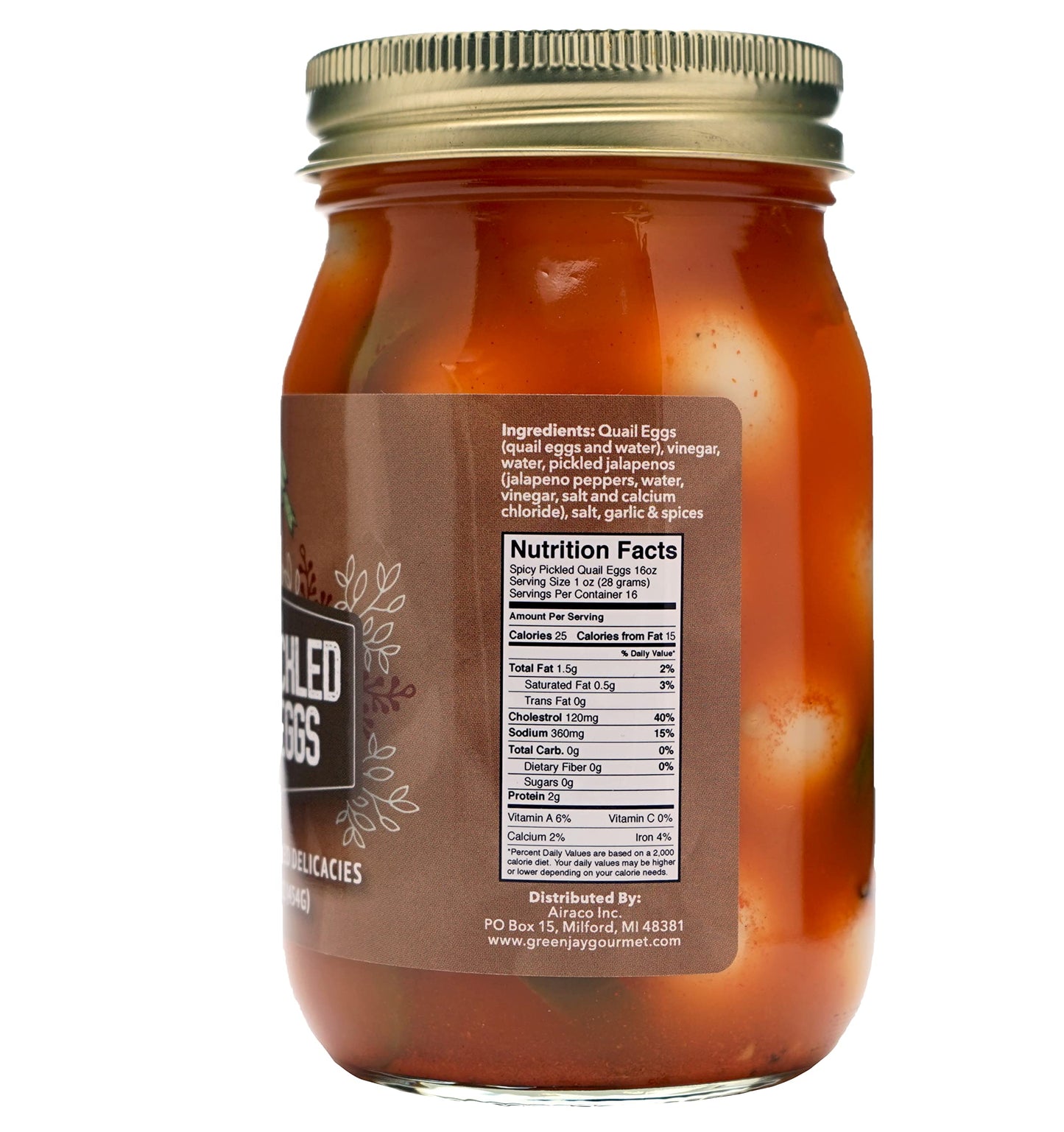 Green Jay Gourmet Spicy Pickled Quail Eggs – 2 x 16 Ounce Jars – Fresh Hand Jarred – Simple Natural Ingredients