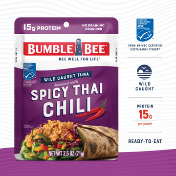 Bumble Bee Spicy Thai Chili Seasoned Tuna, 2.5 Oz Pouches (Pack Of 12) - Ready To Eat - Wild Caught Tuna Packet - 15G Protein Per Serving - Gluten Free
