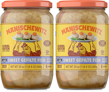 Manischewitz Sweet Gefilte Fish In Jelled Broth 24Oz (2 Pack), Packed With Protein, No Added Msg, Kosher For Passover