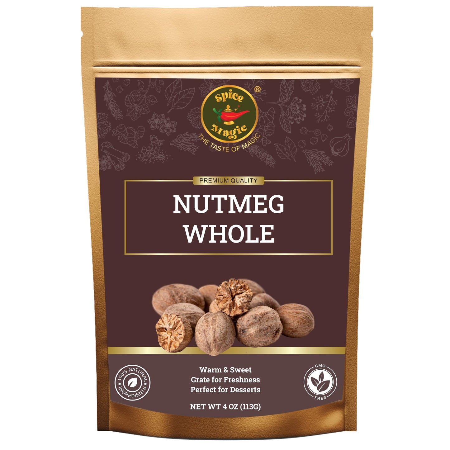 Spice Magic Nutmeg Whole 4 Oz | Naturally Whole And Versatile I Perfect For Flavoring Coffee Tea And Hot Chocolate | Enhancing The Taste Of Curries Gravies Lamb Dishes And Vegetable Preparations.