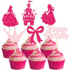 Gyufise 24Pcs Princess Cupcake Toppers Glitter Castle Bowknot Happy Birthday Cake Topper Decorations for Princess Happy Birthday