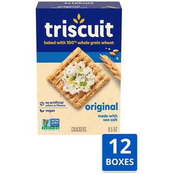 Triscuit Original Whole Grain Wheat Crackers, Vegan Crackers, Healthy Snacks, Bulk Lunch Snacks, 12 - 8.5 oz Boxes