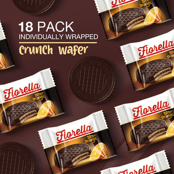 Fiorella Dark Chocolate Crunch Wafer Cookies - Delicious Chocolate Covered Crispy Thin Wafers With Layers Of Dark Chocolate W/Orange Cream Filling, Individually Wrapped, Perfect For Snacks, (Pack Of 18)