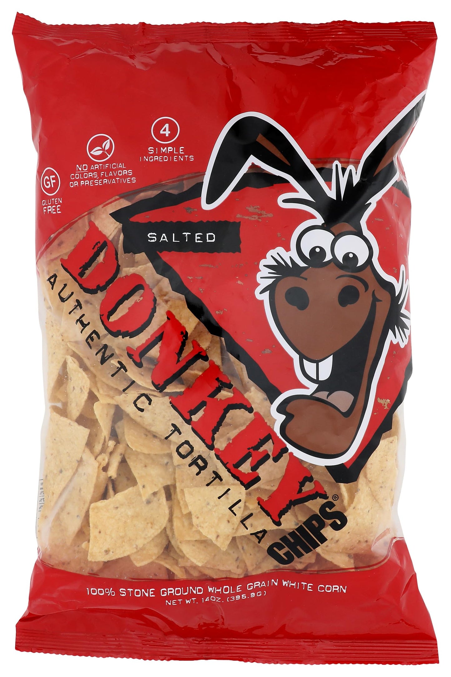 Donkey Chip Authentic Tortilla Chips Salted, 14 Oz