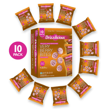 Drizzilicious Mini Rice Cakes Very Berry - Rice Crisps, Healthy Snack For Mature-Themeds And Kids, Flavored Rice Cakes, Vegan, Gluten Free, Allergen Free, Only 90 Calories Per Bag - .74 Oz (Pack Of 10)