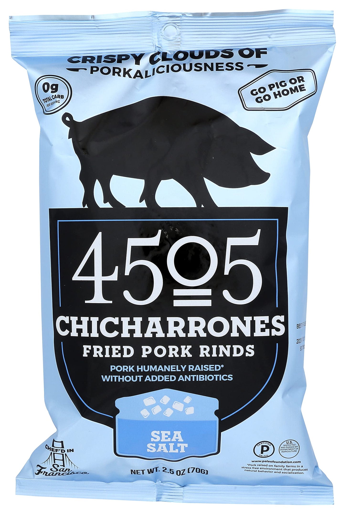 4505 Meats Chicharrones Sea Salt, 2.5 Oz (Pack of 12)