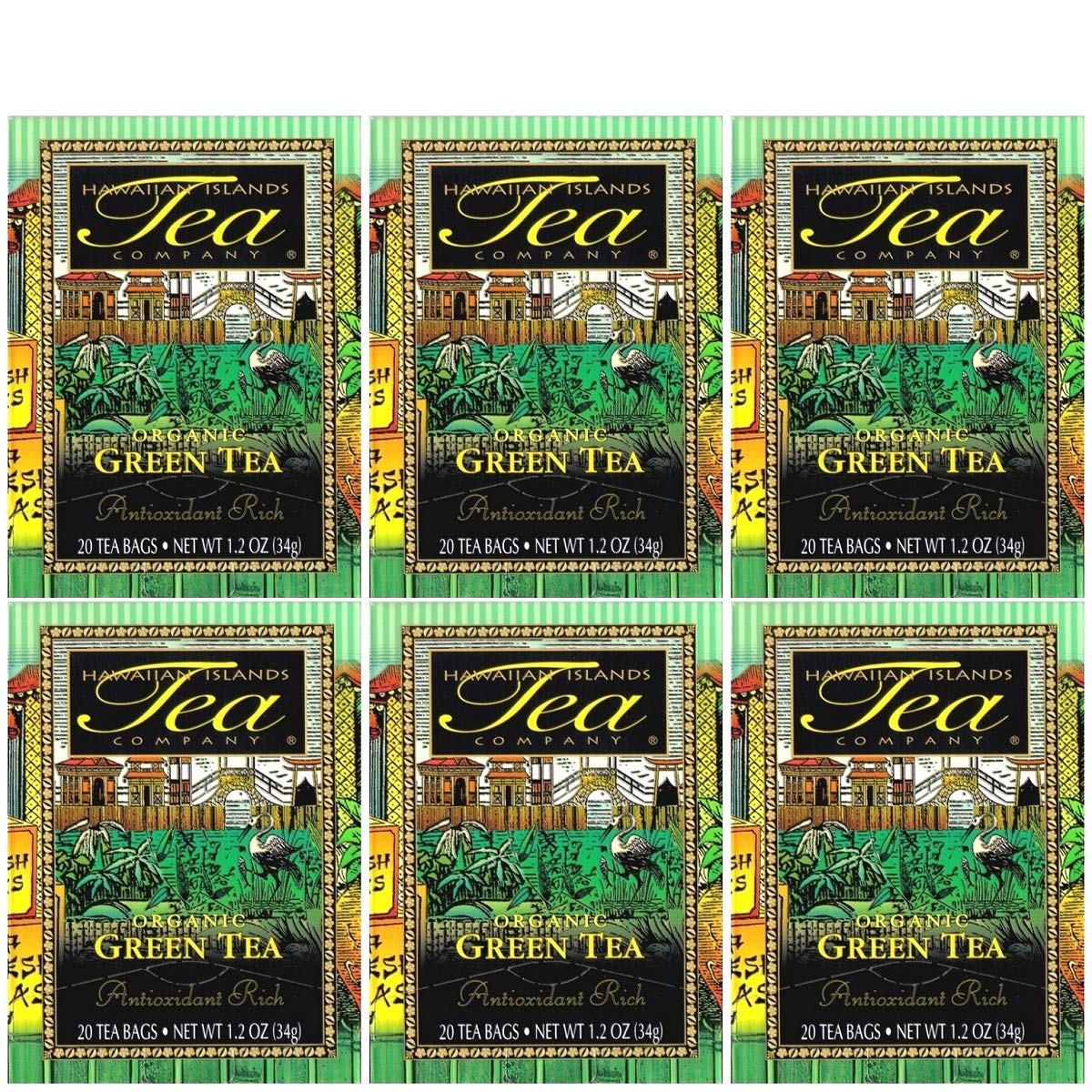 Hawaiian Islands Tea Company Organic Green Tea, All Natural - 120 Teabags (6 Boxes)
