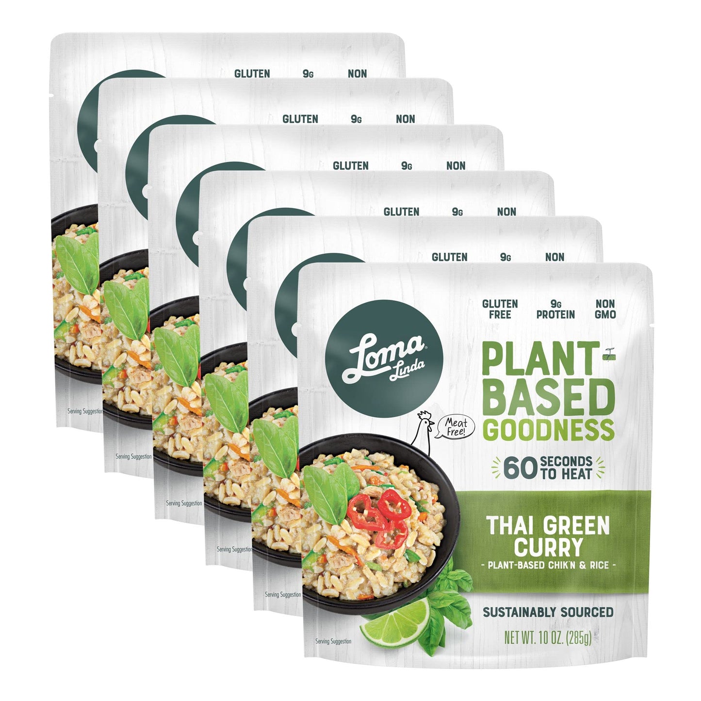 Loma Linda Blue - Plant-Based Complete Meal Solution - Heat & Eat Thai Green Curry (10 oz.) (Pack of 6) - Non-GMO, Gluten Free