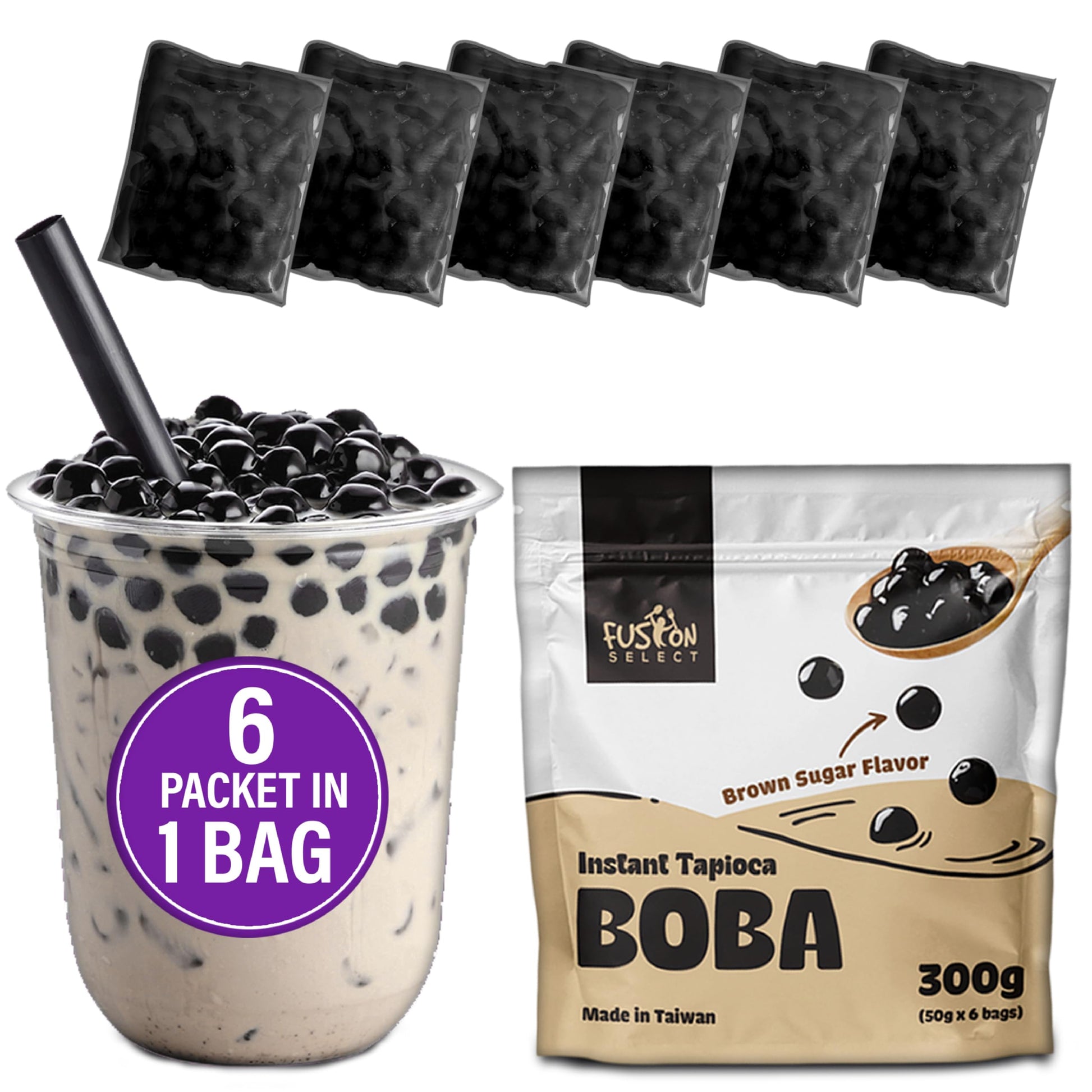 Fusion Select Instant Boba - No-Cook Instant Tapioca Pearls for Bubble Tea Drinks, Hot or Cold Sweet Milk Beverage - Microwave o