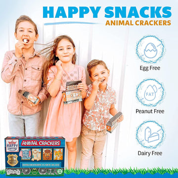 Happy Snacks Animal Crackers - Non GMO, Plant Based Ingredients, Nut & Peanut Free, Fortified with Essential Vitamins & Minerals
