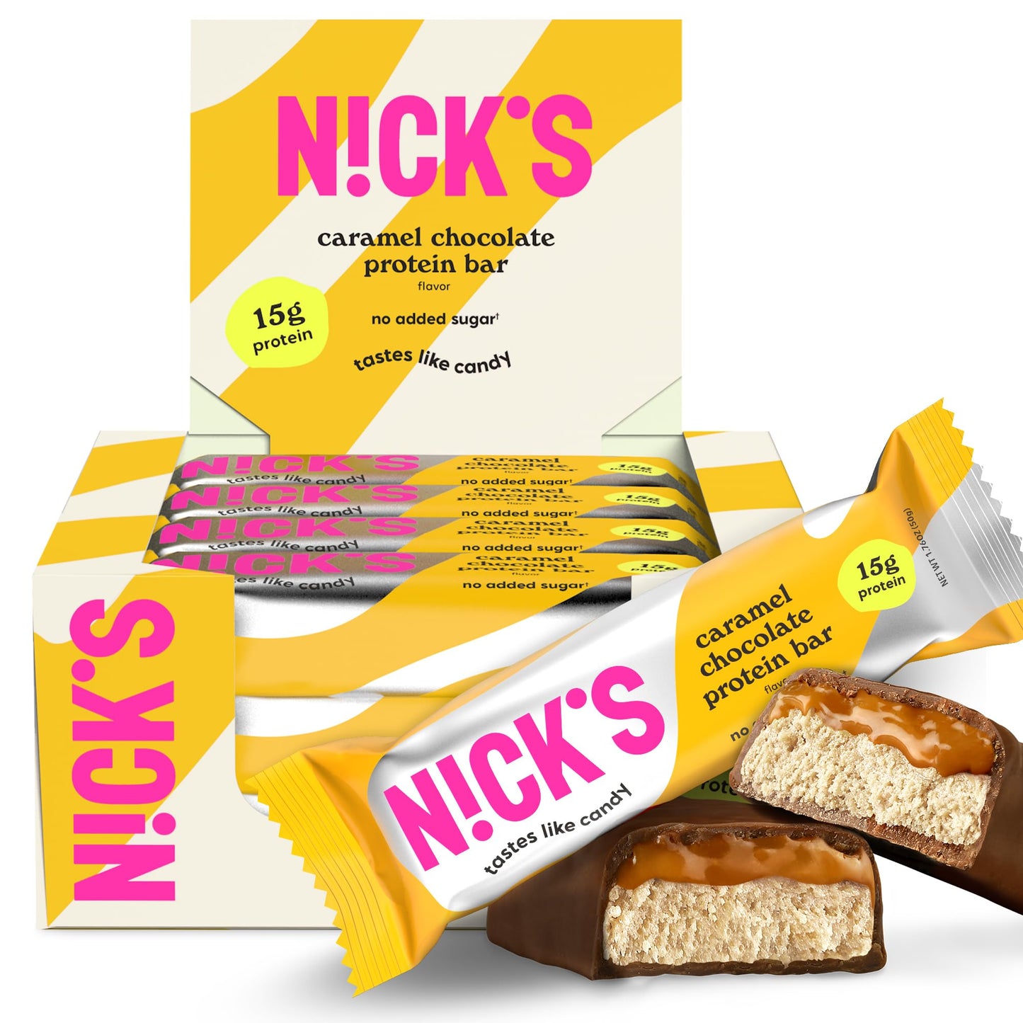 Nick’S Chocolate Caramel Protein Bars – 12-Count Box | High Protein, Low Calories, Low Carbs, Keto Friendly, No Added Sugar
