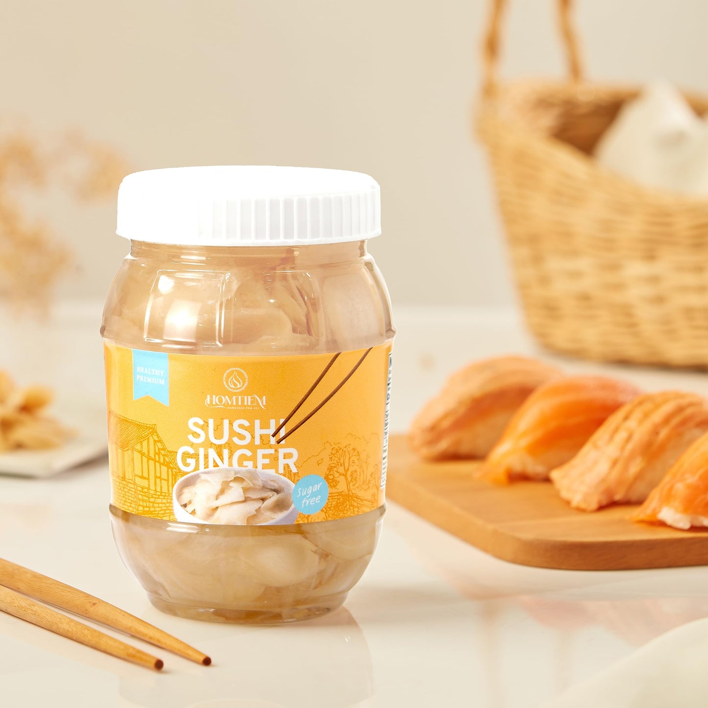 HOMTIEM Pickled Sushi Ginger, Sweeteners from Stevia, Fat Free, Sugar Free, 24 Oz (2 Jars of 12 Oz)