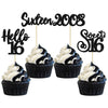 Gyufise 24Pcs Happy 16Th Birthday Cupcake Toppers Glitter Hello 16 Sweet 16 Cupcake Picks 2008 Sixteen Old Birthday Cake Decorat
