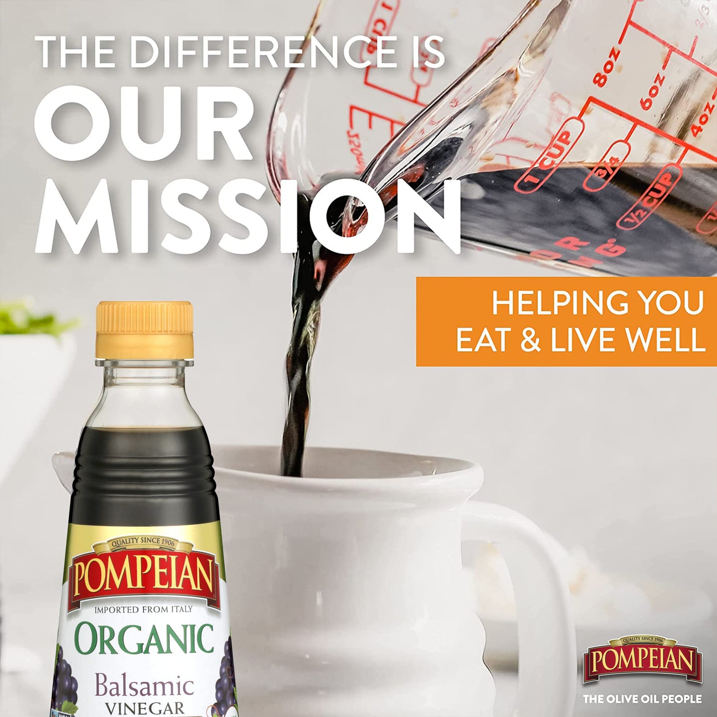 Pompeian Gourmet Organic Balsamic Vinegar, Perfect For Salad Dressings, Marinades & Vegetables, Non-Allergenic, Non-Gmo, 16 Fl. Oz.