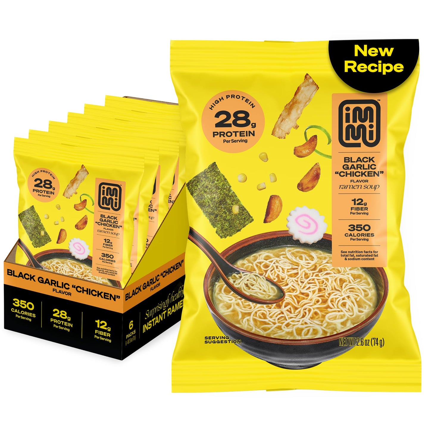 immi Black Garlic Chicken Ramen, 100% Plant Based, Keto Friendly, Low Carb, High Protein, Packaged Noodle Meal Kit, Ready to E