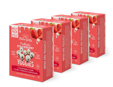 Natures Garden Probiotic Strawberry Yoggies 12 x 0.7oz (Pack of 4) Yogurt-covered Fruit Snack in Carton, Yoggie Fruit Bites, Hi