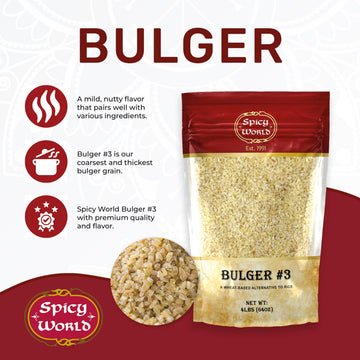 Spicy World Bulgur Coarse #3, 4 Lb Bag | Excellent Usa Grown Bulgur Wheat For Tabouleh | 100% Natural & Pure | Great For Vegan R