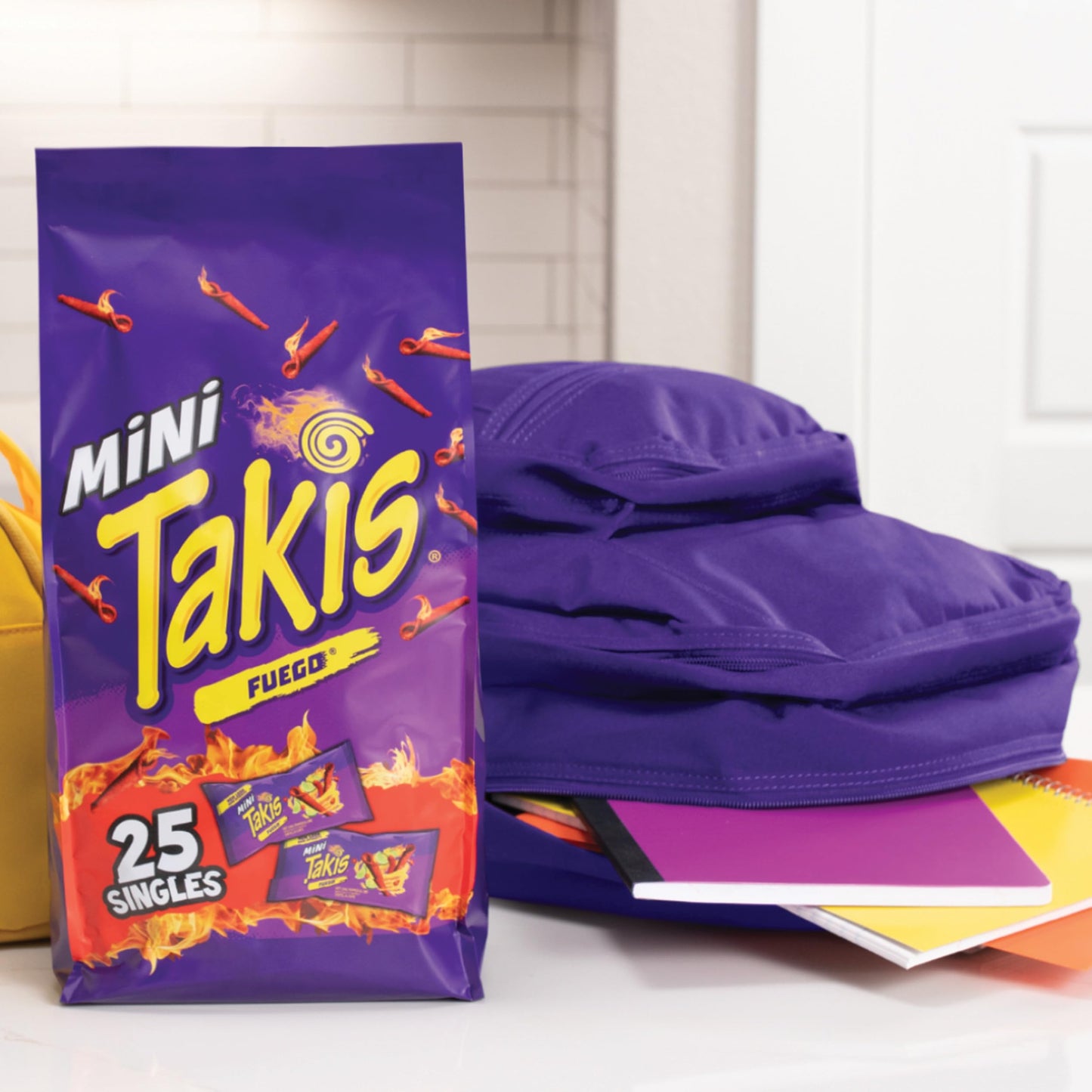 Takis Fuego Mini Rolled Tortilla Chips, Hot Chili Pepper & Lime, 25 Count, Model 34640, Extreme Spicy Snack