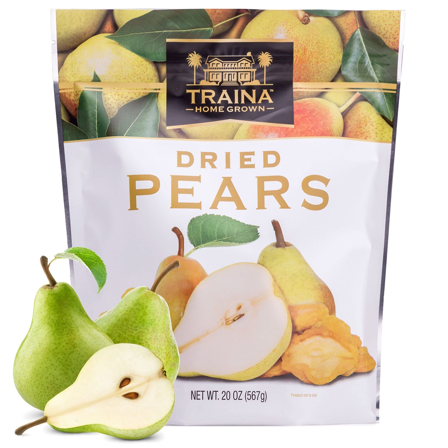Traina Home Grown Sun Dried Pears - Healthy & Non-Gmo Natural Sweet Flavor Fruit No Sugar Added Perfect Snack In Resealable Pouch (20 Oz)