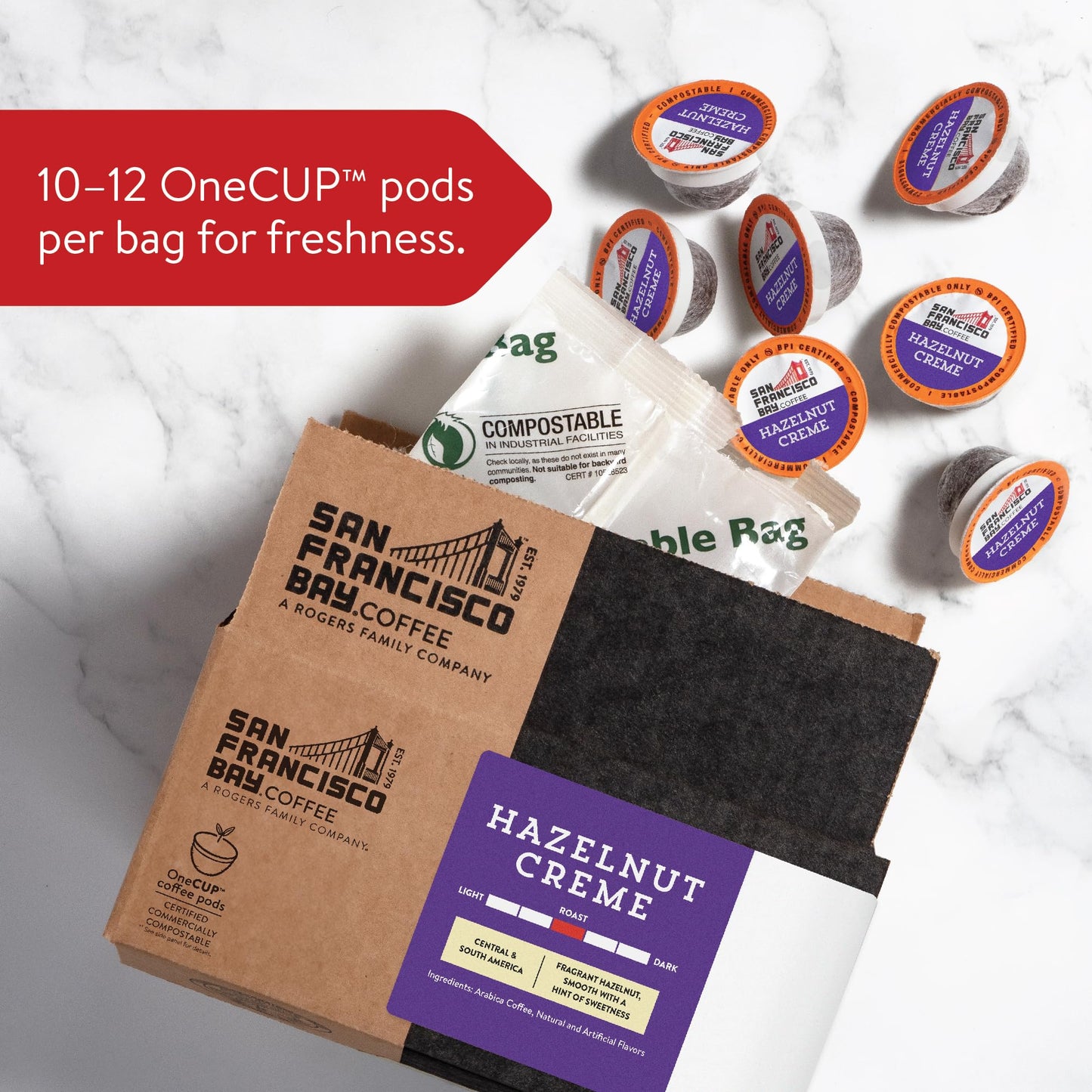 SAN FRANCISCO BAY Compostable Coffee Pods Hazelnut Crème 36 Ct K Cup Compatible Medium Roast Coffee